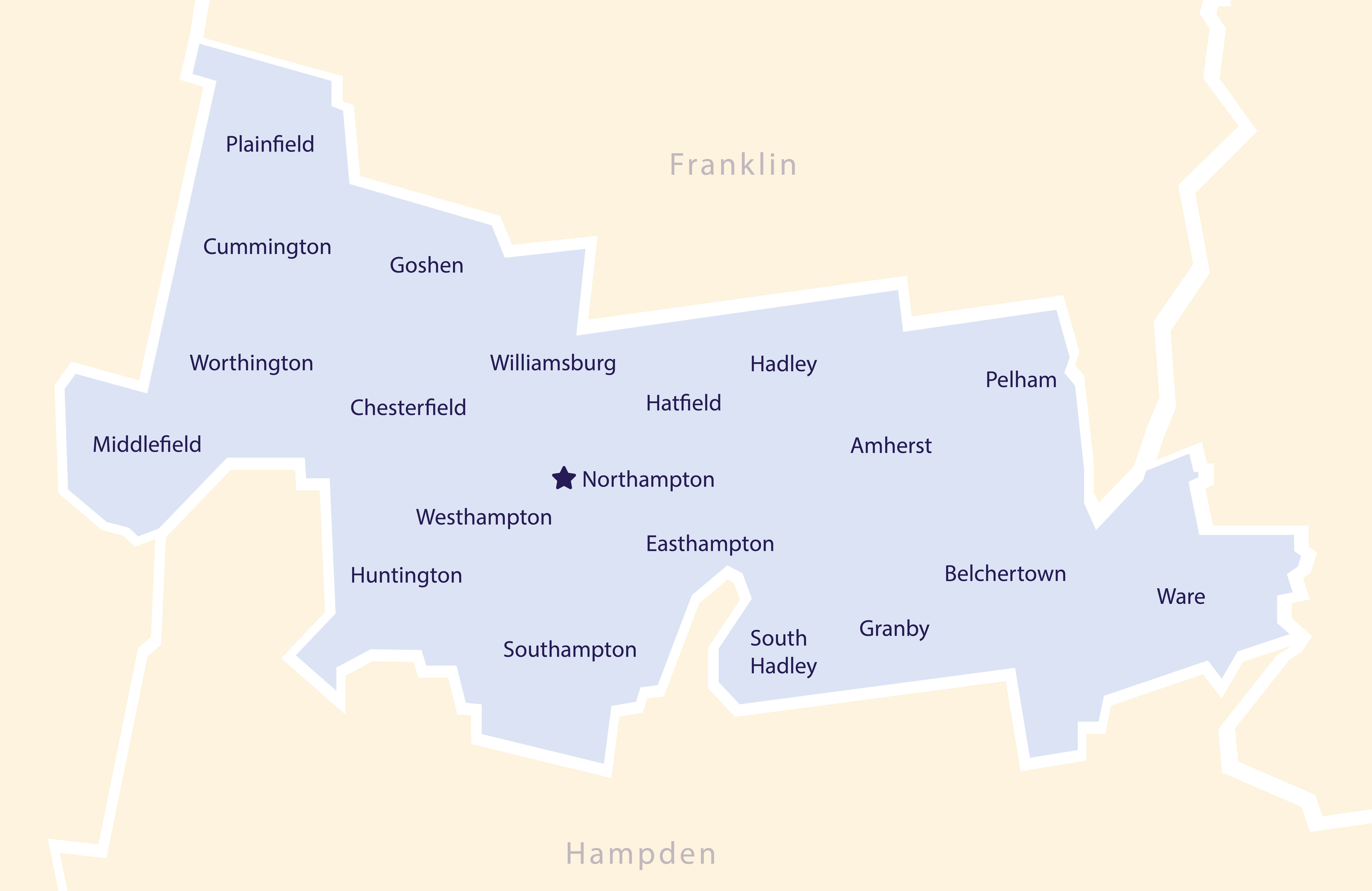Map of Hampshire County, Massachusetts, Showing the Location of the Children's Advocacy Center of Hampshire County